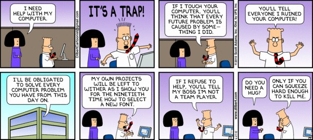 Dilbert cartoon explaining a trap